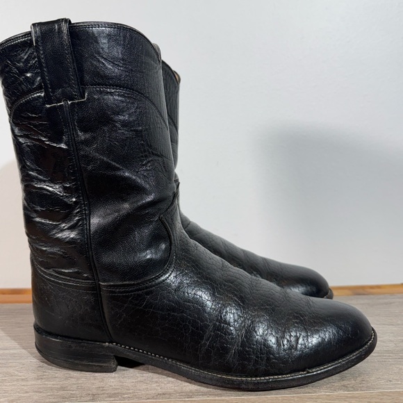 Vintage Justin Boots Men's 3187 Soft Bullhide Leather Roper Boots Size 10 D USA - Picture 2 of 16